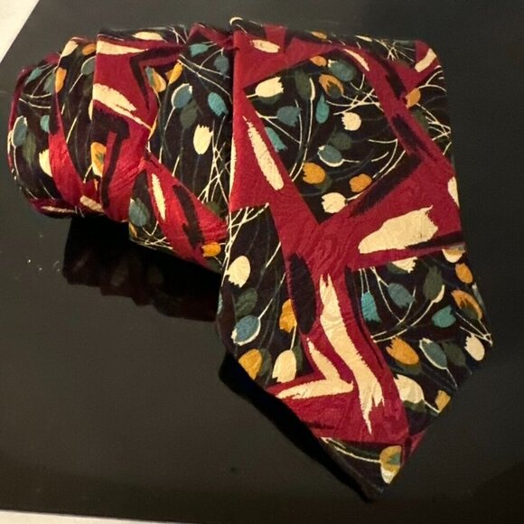 Fendi Silk Tie Necktie Neckwear Mens Red Turquoise Luxury Floral Painterly Green - Picture 1 of 5